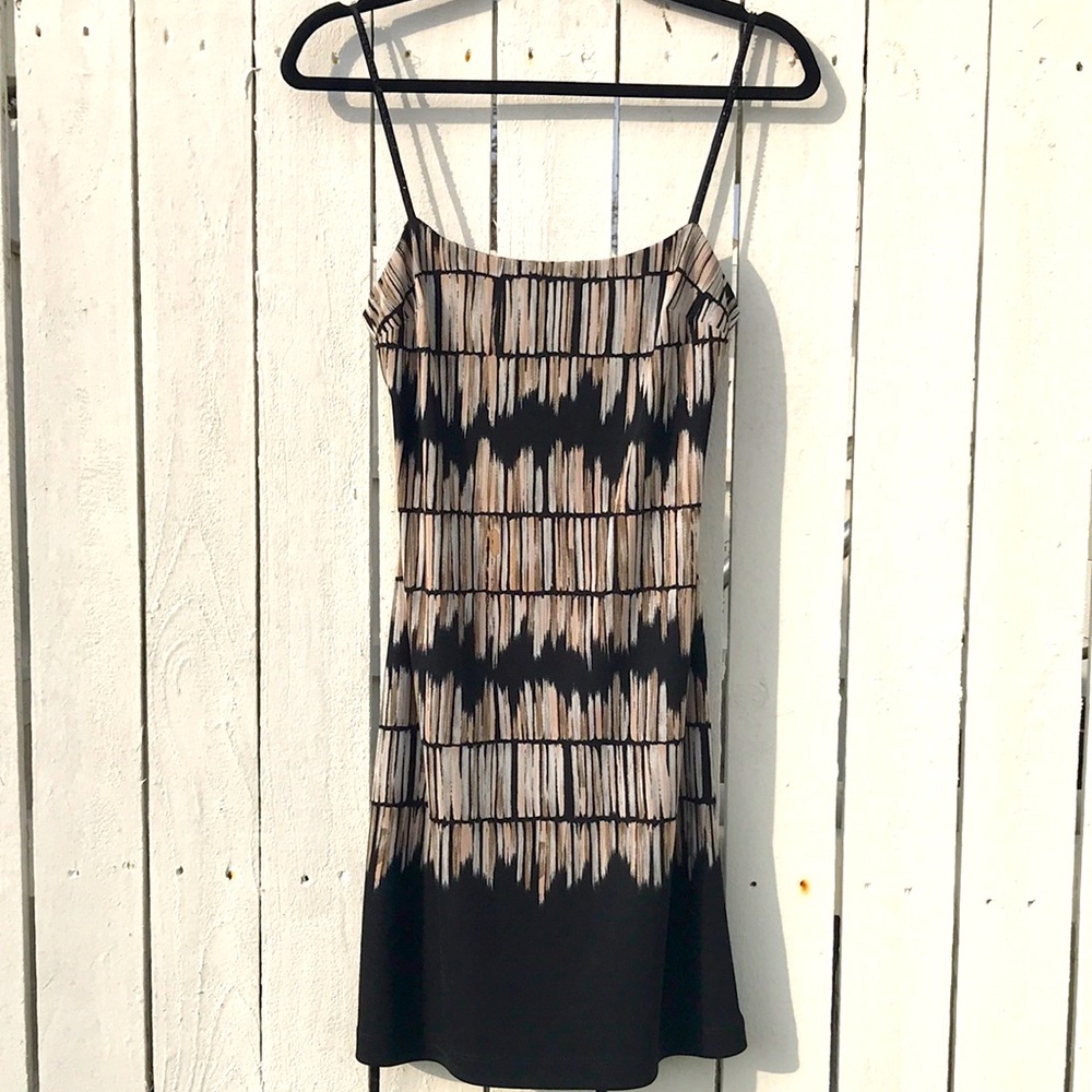 BCBG mini dress, multi-color earth tones, beaded straps and back strap Sz. Small